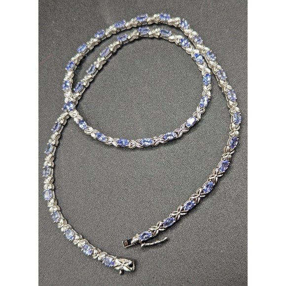 Signed JS Sterling Silver Purple Tanzanite Gemstone XO Kisses Hugs Necklace 18